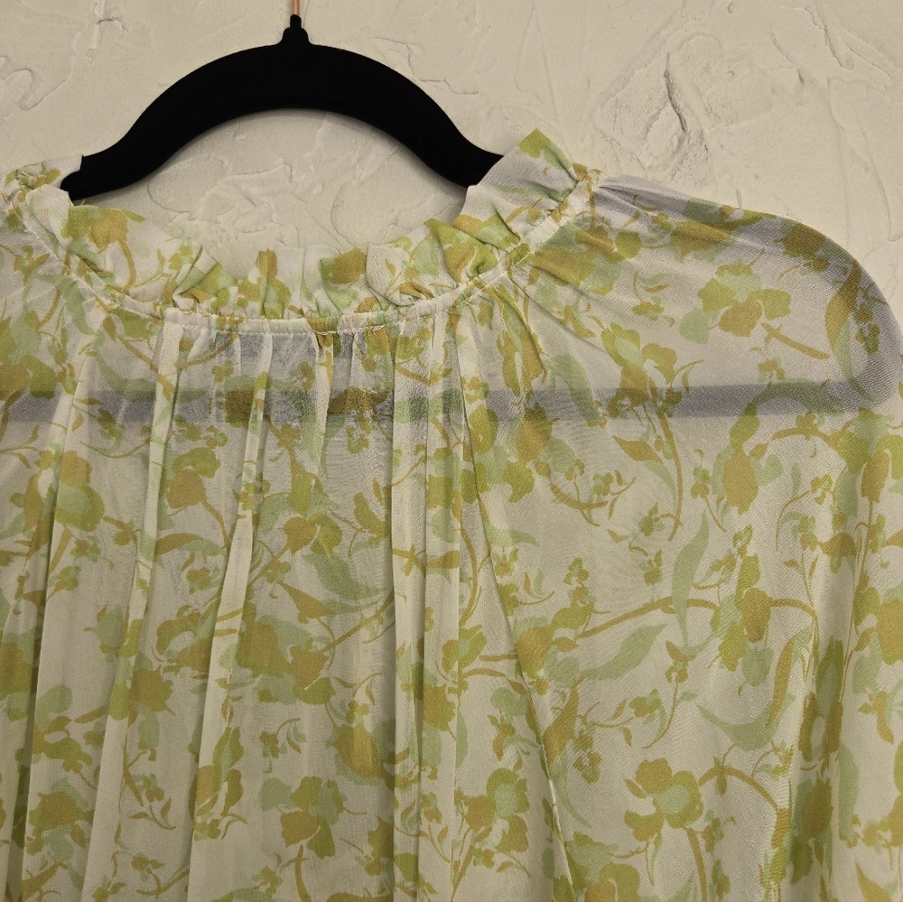 Anthro Aureta Floral Green Yellow White Flowy Top, L - Picture 8 of 12